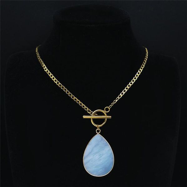 pendant necklaces 2021 water drop stainless steel blue natural stone for women gold color necklace chain jewery joyas mujer nxs04, Silver
pendant necklaces 2021 water drop stainless steel blue natural stone for women gold color necklace chain jewery joyas mujer nxs04, Silver
