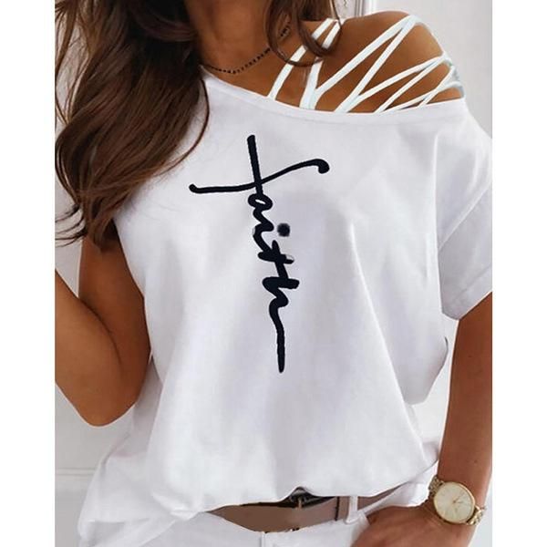 women's t-shirt 2022 summer fashion letter printed strapless casual plus size soft and comfortable thin short sleeve, White
women's t-shirt 2022 summer fashion letter printed strapless casual plus size soft and comfortable thin short sleeve, White