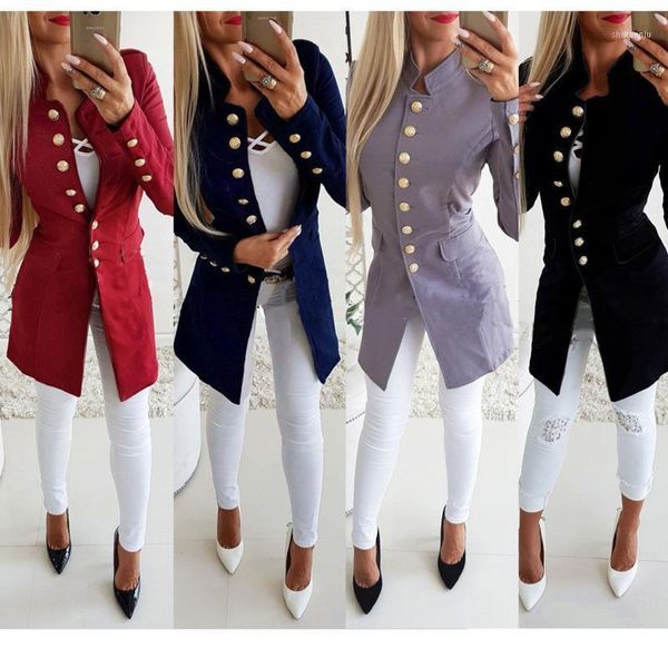 women long sleeve single breasted slim blazer stand collar penel button suit winter elegant office lady trench coat1, White;black
women long sleeve single breasted slim blazer stand collar penel button suit winter elegant office lady trench coat1, White;black