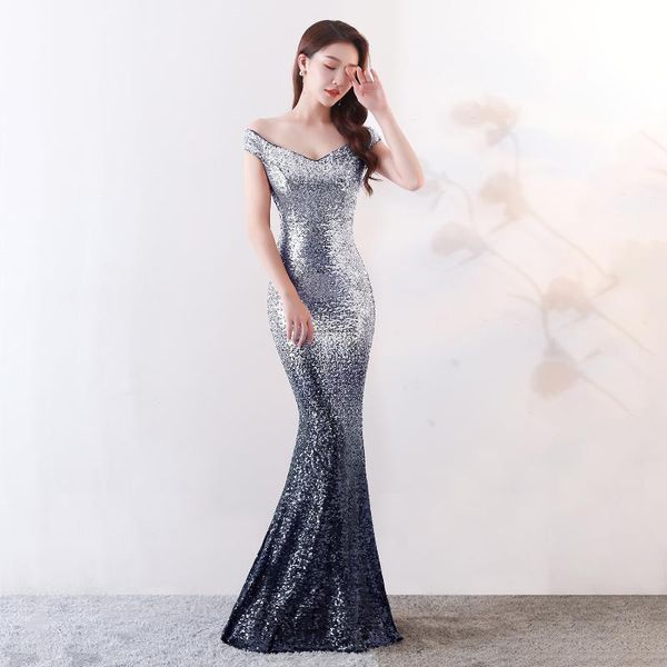 party dresses women luxury black & gold gradient sequined mermaid dress off shoulder long evening ladies elegant club, White;black
party dresses women luxury black & gold gradient sequined mermaid dress off shoulder long evening ladies elegant club, White;black