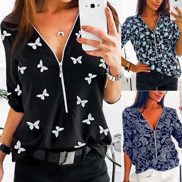 women's blouses & shirts women ladies plus size butterfly print zipper long sleeve v-neck pullover autumn elegant brief blouse, White
women's blouses & shirts women ladies plus size butterfly print zipper long sleeve v-neck pullover autumn elegant brief blouse, White