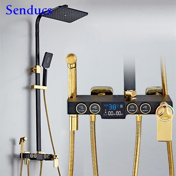 digital shower set senducs black gold bathroom system quality brass bathtub mixer tap thermostatic bath sets
digital shower set senducs black gold bathroom system quality brass bathtub mixer tap thermostatic bath sets