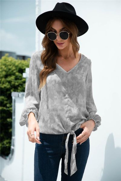 women's blouses & shirts women v-neck tie dye print lace up shirt casual long sleeve loose chiffon for autumn, White
women's blouses & shirts women v-neck tie dye print lace up shirt casual long sleeve loose chiffon for autumn, White