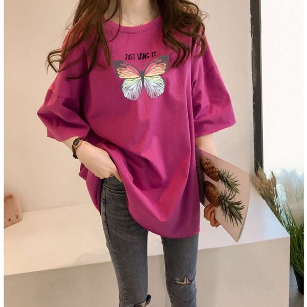 women's t-shirt short summer korean ins tide butterfly print medium length loose and versatile half sleeve upper garment rsgi, White
women's t-shirt short summer korean ins tide butterfly print medium length loose and versatile half sleeve upper garment rsgi, White
