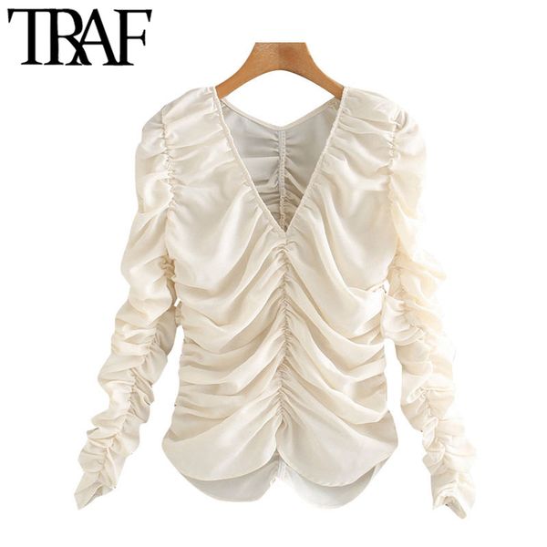 traf women fashion with elastic gathering pleated blouses vintage v neck long sleeve female shirts blusas chic 210415, White
traf women fashion with elastic gathering pleated blouses vintage v neck long sleeve female shirts blusas chic 210415, White