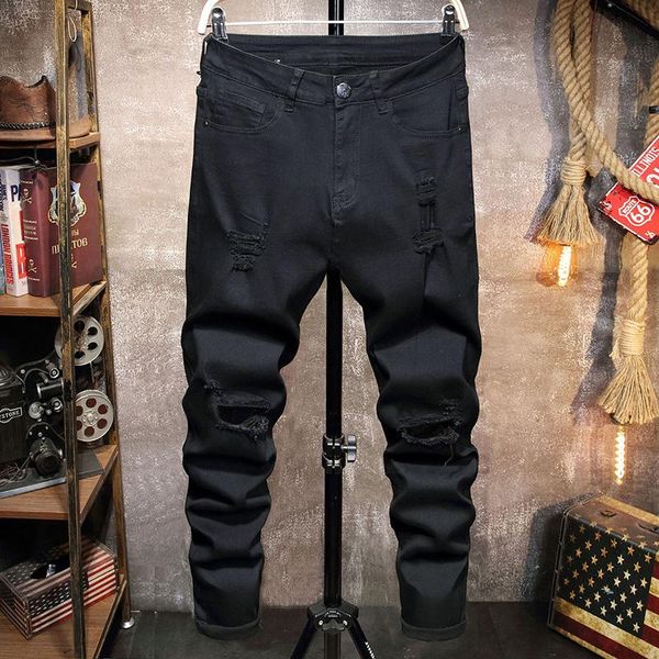 black small feet stretch jeans men 2021 worn out slim fashion trend trousers explosion models for men's, Blue
black small feet stretch jeans men 2021 worn out slim fashion trend trousers explosion models for men's, Blue