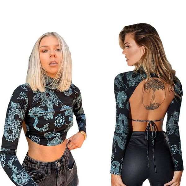 women's t-shirt 2021 women dragon pattern print crop t-shirts long sleeve backless sexey tees cropped skinny elastic clothing, White
women's t-shirt 2021 women dragon pattern print crop t-shirts long sleeve backless sexey tees cropped skinny elastic clothing, White
