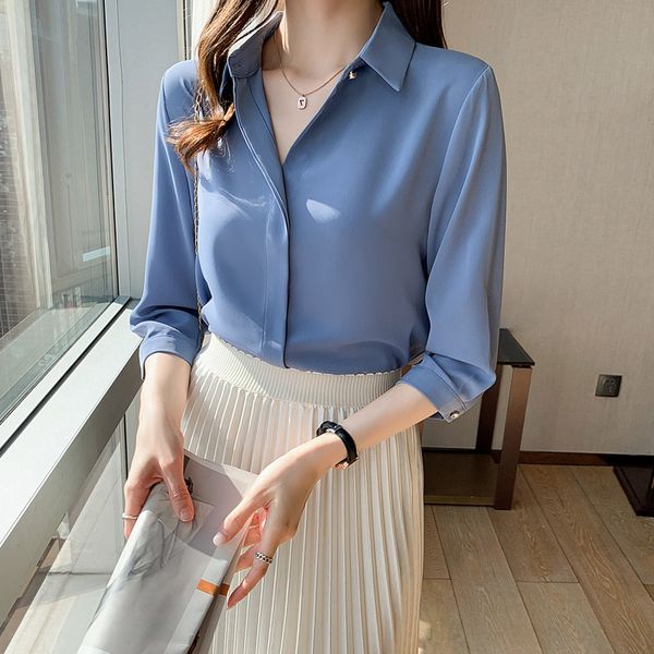 korean women shirt chiffon blouses for three quarter sleeve s female polo collar blouse plus size woman 210427, White
korean women shirt chiffon blouses for three quarter sleeve s female polo collar blouse plus size woman 210427, White