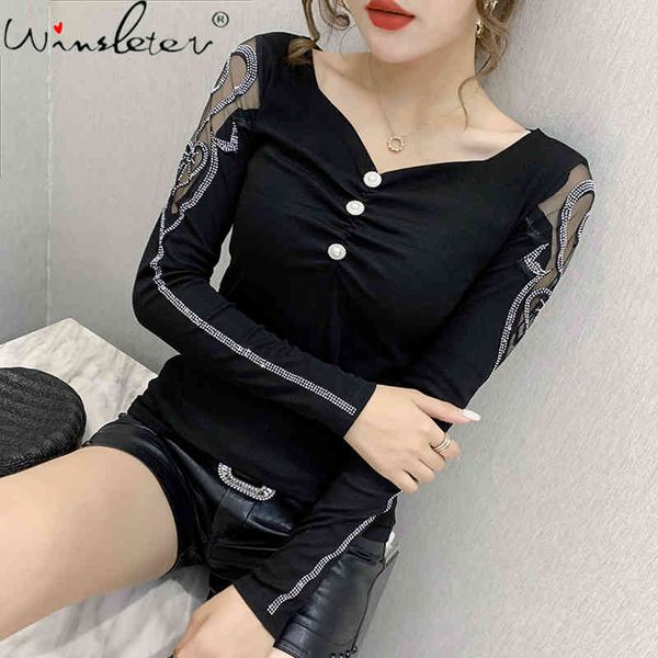 women's t-shirt fall winter korean style t-shirt chic v-neck drape patchwork shiny dimaonds cotton women ropa mujer tees, White
women's t-shirt fall winter korean style t-shirt chic v-neck drape patchwork shiny dimaonds cotton women ropa mujer tees, White
