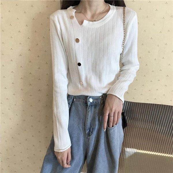 women's sweaters korean retro slim single breasted pullover sweater women solid color metal buttons long sleeved bottoming shirt top, White;black
women's sweaters korean retro slim single breasted pullover sweater women solid color metal buttons long sleeved bottoming shirt top, White;black