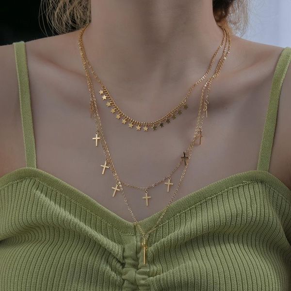 chains european and american stainless steel five-pointed star necklace fashion creative cross multi-layered wear clavicle with persona, Silver
chains european and american stainless steel five-pointed star necklace fashion creative cross multi-layered wear clavicle with persona, Silver
