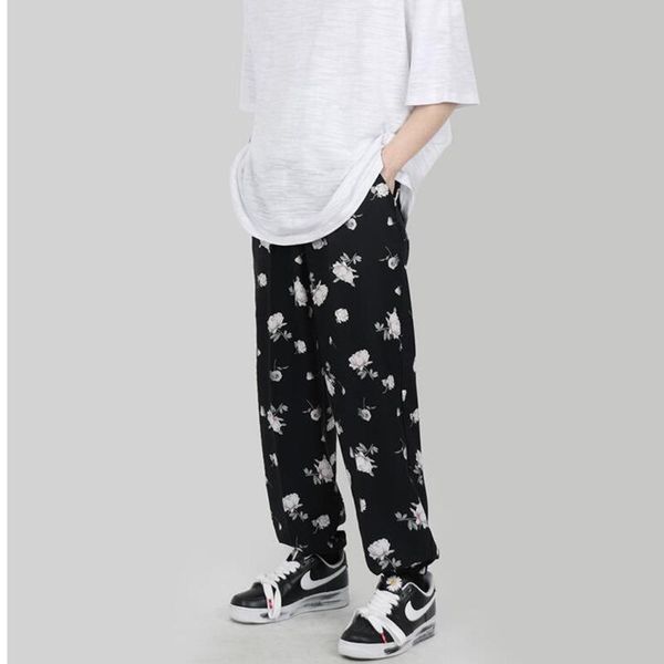 men's pants korean style flower fashion casual men streetwear spring summer loose hip-hop straight mens trousers, Black
men's pants korean style flower fashion casual men streetwear spring summer loose hip-hop straight mens trousers, Black