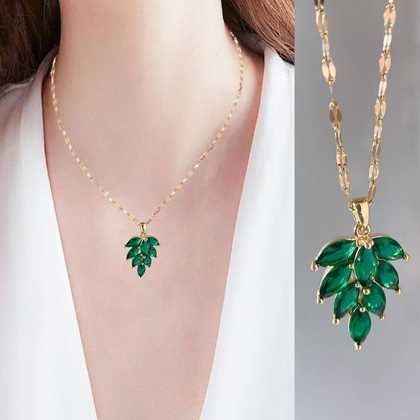 pendant necklaces elegance green leaf clavicle chain fastness copper titanium steel fashion women, Silver
pendant necklaces elegance green leaf clavicle chain fastness copper titanium steel fashion women, Silver