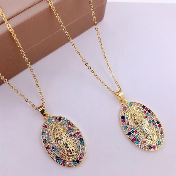 pendant necklaces selling creative religious accessories copper micro-inlaid zircon virgin mary necklace fashion jewelry wholesale, Silver