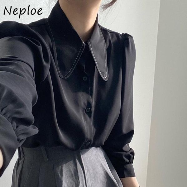women's blouses & shirts neploe turn down collar puff long sleeve single breast blouse women work style ol simple solid blusas spring 2, White
women's blouses & shirts neploe turn down collar puff long sleeve single breast blouse women work style ol simple solid blusas spring 2, White