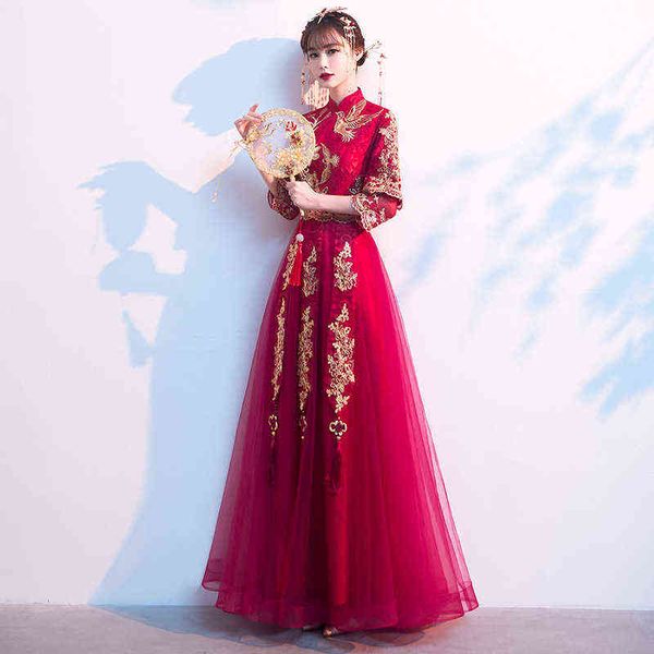 luxury prom dresses toast bride 2021 winter long sleeve wine red chine style cheongsam, Black
luxury prom dresses toast bride 2021 winter long sleeve wine red chine style cheongsam, Black