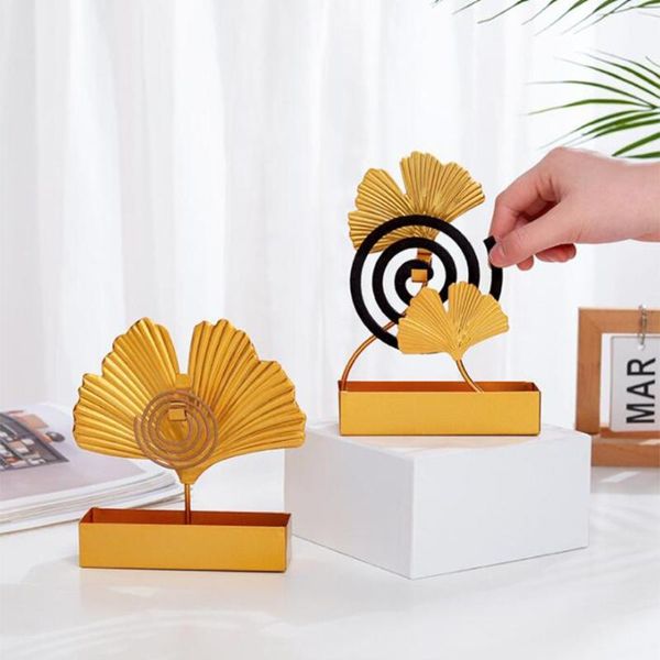 fragrance lamps creative ginkgo leaf shape mosquitoes coil holder portable retro wrought iron hollow incense burner sandalwood l69b