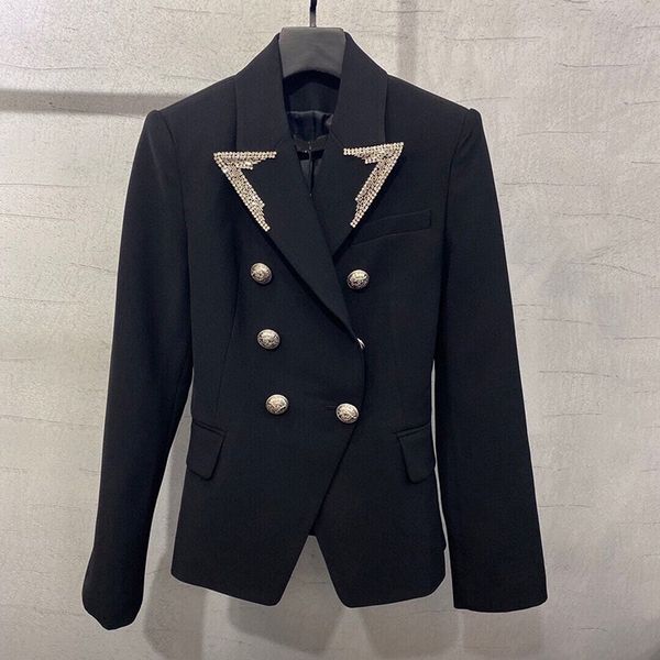 spring high 2021ss quality women diamonds double breasted wool blazer ladies luxury casual black coat jacket, White;black
spring high 2021ss quality women diamonds double breasted wool blazer ladies luxury casual black coat jacket, White;black