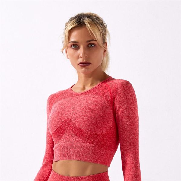 yoga outfits women seamless crop workout stretch fitness athletic clothing running long sleeve sports gym a011t, White;red
yoga outfits women seamless crop workout stretch fitness athletic clothing running long sleeve sports gym a011t, White;red