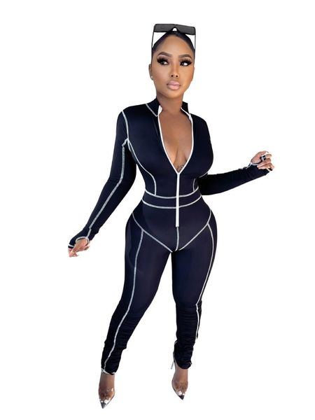 long sleeve jumpsuit black bodysuit women zipper v collar patchwork elegant romper woman workout active wear rompers women's jumpsuits, Black;white
long sleeve jumpsuit black bodysuit women zipper v collar patchwork elegant romper woman workout active wear rompers women's jumpsuits, Black;white