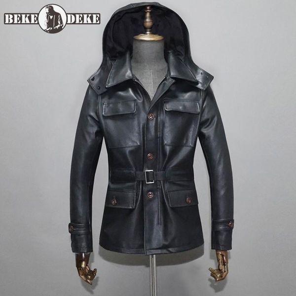 men's leather & faux autumn winter mens genuine long jacket removable hooded outerwear men turn-down collar slim fit multi-pocket cargo, Black
men's leather & faux autumn winter mens genuine long jacket removable hooded outerwear men turn-down collar slim fit multi-pocket cargo, Black