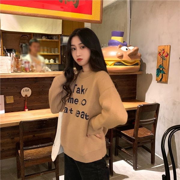 sweater pullover women winter loose sweaters letter embroidery long sleeve knit sweater female, White;black
sweater pullover women winter loose sweaters letter embroidery long sleeve knit sweater female, White;black