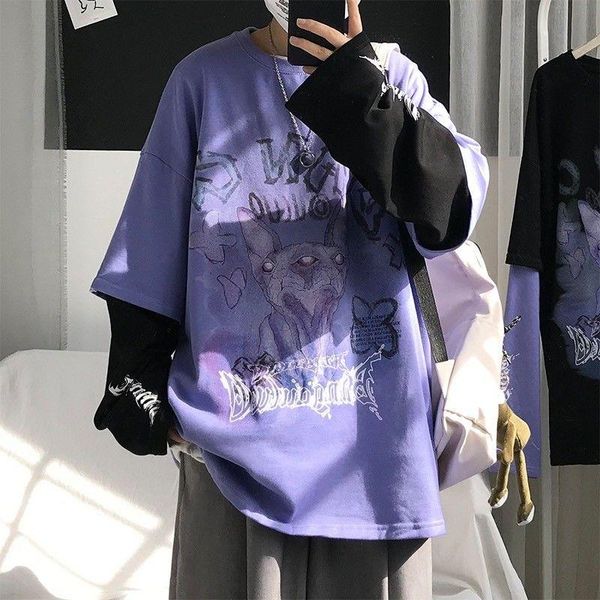 women's t-shirt patchwork tshirt streerwear autumn japanese purple t shirt long sleeve tees girl hip hop causal loose punk shirts fema, White 
women's t-shirt patchwork tshirt streerwear autumn japanese purple t shirt long sleeve tees girl hip hop causal loose punk shirts fema, White