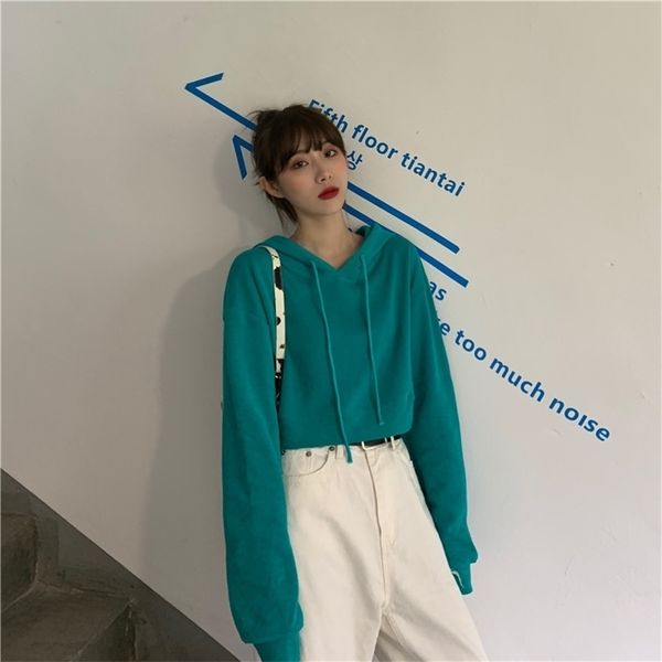 spring autumn women's korean style the solid color long-sleeved hooded pullover shirt loose short sweatshirts ll804 210506, Black
spring autumn women's korean style the solid color long-sleeved hooded pullover shirt loose short sweatshirts ll804 210506, Black