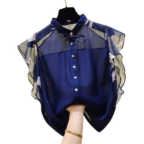 women's blouses & shirts summer flying sleeve women blouse single-breasted casual fashion printed chiffon shirt, White
women's blouses & shirts summer flying sleeve women blouse single-breasted casual fashion printed chiffon shirt, White