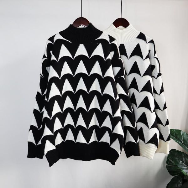 women's sweaters dayifun woman geometric print mock neck pullover knitted contrast color casual loose korean fashion autumn winter dres, White;black
women's sweaters dayifun woman geometric print mock neck pullover knitted contrast color casual loose korean fashion autumn winter dres, White;black