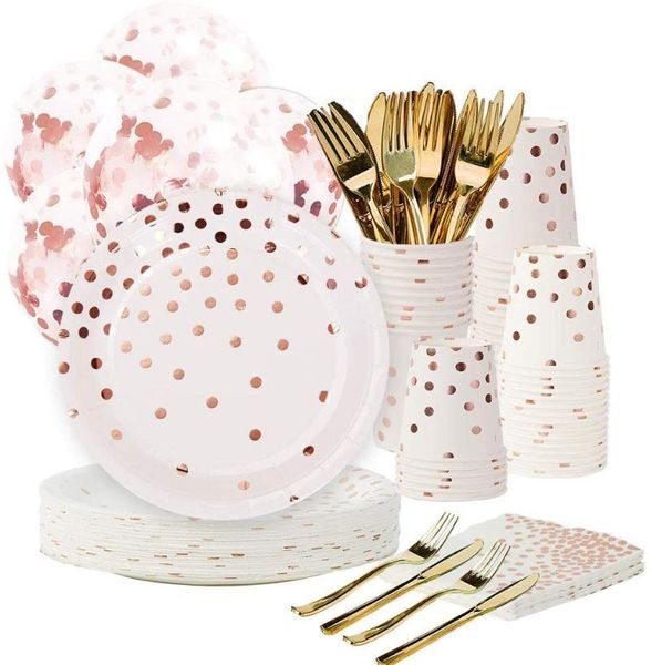 disposable dinnerware rose gold party supplies set paper plates dots tableware decoration for graduation birthday wedding
disposable dinnerware rose gold party supplies set paper plates dots tableware decoration for graduation birthday wedding