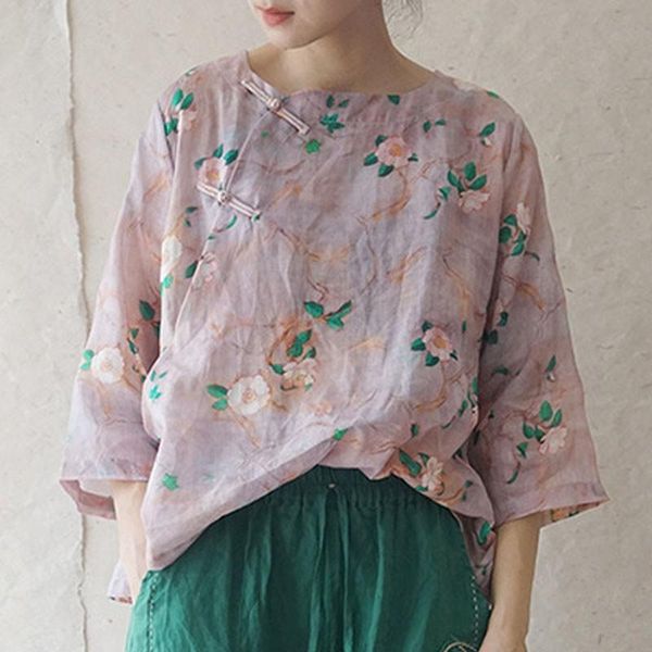 johnature summer retro print plate buckle three quarter sleeve thin shirt 2021 simple loose comfortable all-match women women's blouse, White
johnature summer retro print plate buckle three quarter sleeve thin shirt 2021 simple loose comfortable all-match women women's blouse, White