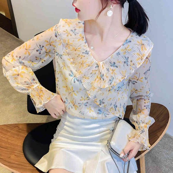 fall fashions long chiffon sleeve prints flare shirts mango with low v sweet female blouses d524, White
fall fashions long chiffon sleeve prints flare shirts mango with low v sweet female blouses d524, White