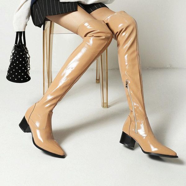 boots fashion ladies long patent leather over the knee female comfortable thick heel autumn winter plus size women's shoes, Black
boots fashion ladies long patent leather over the knee female comfortable thick heel autumn winter plus size women's shoes, Black