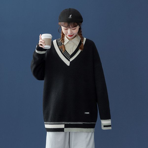 women's knits & tees knitted sweater women autumn winter casual fashion preppy style v-neck contrast color loose pullover kqw8, White
women's knits & tees knitted sweater women autumn winter casual fashion preppy style v-neck contrast color loose pullover kqw8, White