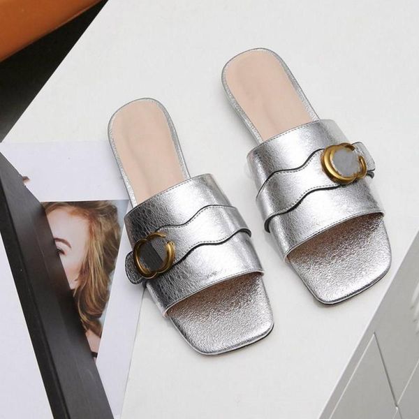 explosion summer women flat slippers ladies metal decoration genuine leather slides square heels designer shoes, Black
explosion summer women flat slippers ladies metal decoration genuine leather slides square heels designer shoes, Black