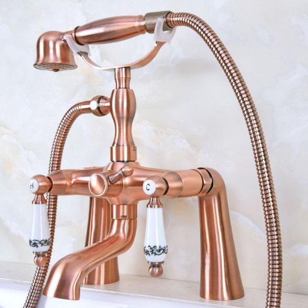 deck mount claw-foot bathtub faucet tub filler handheld shower antique red copper brass dual ceramic handles ana175 bathroom sets
deck mount claw-foot bathtub faucet tub filler handheld shower antique red copper brass dual ceramic handles ana175 bathroom sets