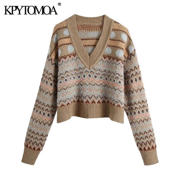 women's sweaters kpytomoa women 2021 fashion ribbed trims jacquard cropped knitted sweater vintage v neck long sleeve female pullovers, White;black
women's sweaters kpytomoa women 2021 fashion ribbed trims jacquard cropped knitted sweater vintage v neck long sleeve female pullovers, White;black