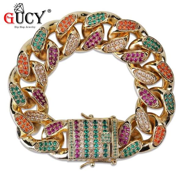 link, chain gucy hip hop bracelets micro pave multicolor cz stones 18mm cuban gold silver color plated bling iced out bracelet for men, Black
link, chain gucy hip hop bracelets micro pave multicolor cz stones 18mm cuban gold silver color plated bling iced out bracelet for men, Black