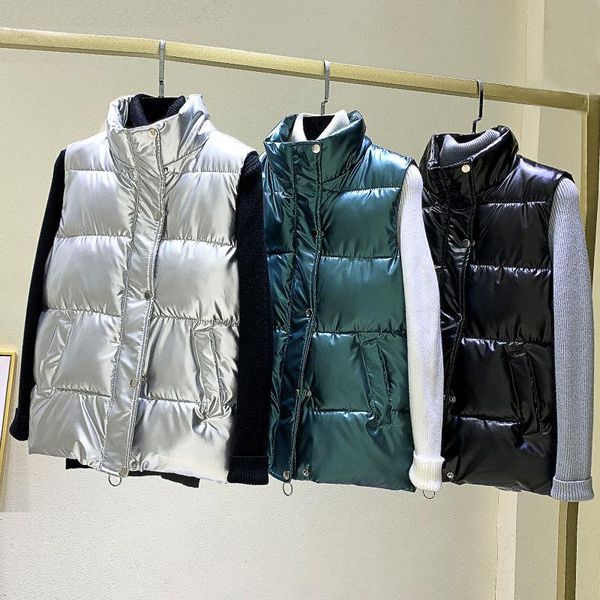 women's vests 2021 cotton vest short spring and autumn all-match female waistcoat plus size shiny sleeveless jacket, Black;white
women's vests 2021 cotton vest short spring and autumn all-match female waistcoat plus size shiny sleeveless jacket, Black;white