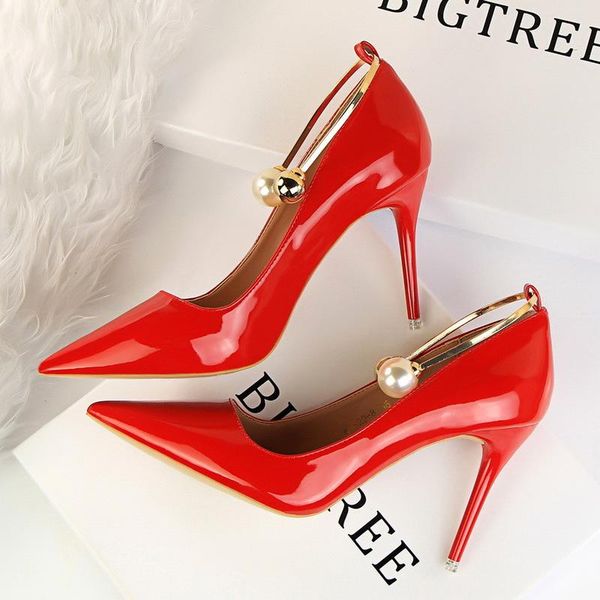 women shoes pointed toe pumps leather dress metal pearl buckle 9cm thin high heels boat zapatos mujer, Black
women shoes pointed toe pumps leather dress metal pearl buckle 9cm thin high heels boat zapatos mujer, Black