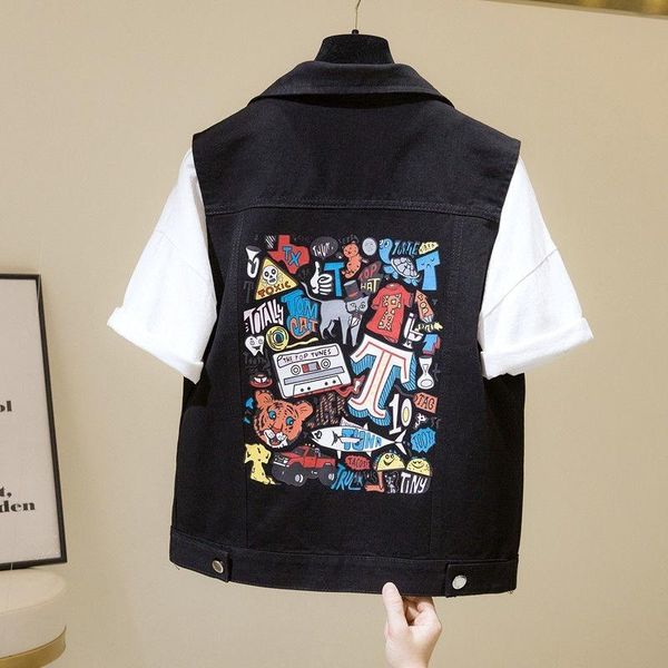 women's vests 2021 spring autumn fashion women sleeveless vest jacket harajuku printed cropped denim chaleco femme mujer y464, Black;white
women's vests 2021 spring autumn fashion women sleeveless vest jacket harajuku printed cropped denim chaleco femme mujer y464, Black;white