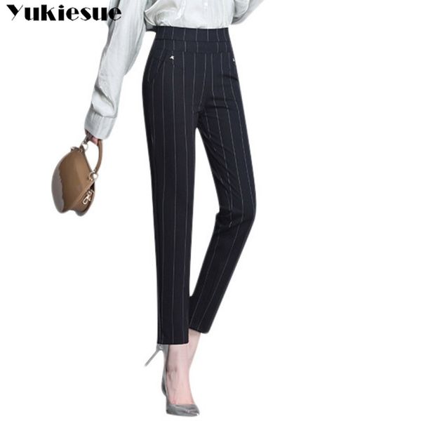 style woman autumn winter stirped pencil pants elastic high waist plus size soft slim office lady trousers good quality 210519, Black;white
style woman autumn winter stirped pencil pants elastic high waist plus size soft slim office lady trousers good quality 210519, Black;white