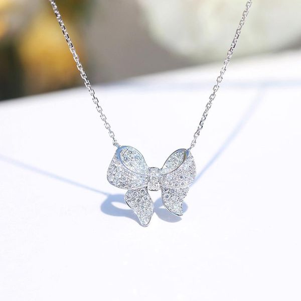 pendant necklaces shining crystal bowknots necklace wedding party gift for women clavicle chain luxury jewelry, Silver
pendant necklaces shining crystal bowknots necklace wedding party gift for women clavicle chain luxury jewelry, Silver