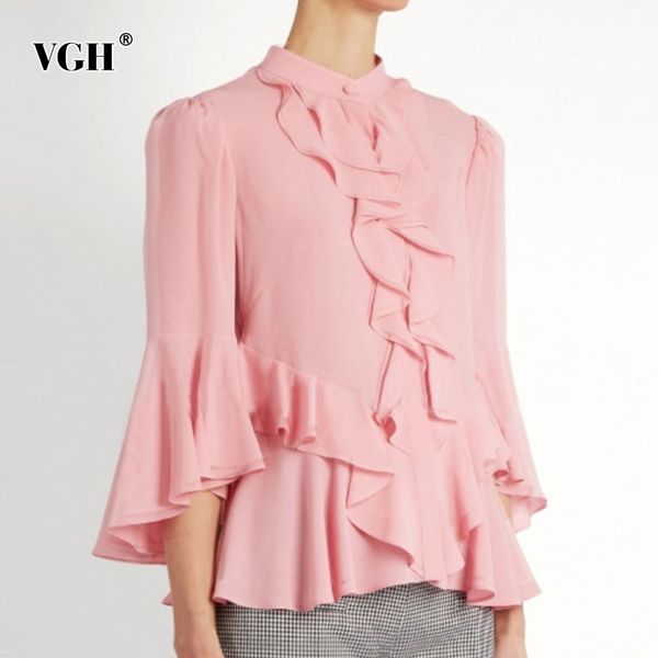 vgh pink patchwork ruffle shirt for women stand collar flare sleeve elegant solid minimalist blouse female fashion clothes 210421, White
vgh pink patchwork ruffle shirt for women stand collar flare sleeve elegant solid minimalist blouse female fashion clothes 210421, White