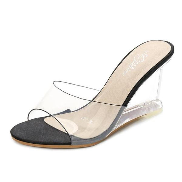 slippers wedge sandals 8cm transparent 5 colors summer wild female high heel women's shoes simple buckle, Black
slippers wedge sandals 8cm transparent 5 colors summer wild female high heel women's shoes simple buckle, Black