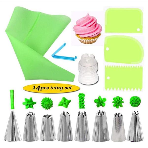 baking & pastry tools 14pcs w/ 8pcs nozzle tips 3pc cream scraper smoother spatulas 1 coupler bag /1 clip
baking & pastry tools 14pcs w/ 8pcs nozzle tips 3pc cream scraper smoother spatulas 1 coupler bag /1 clip