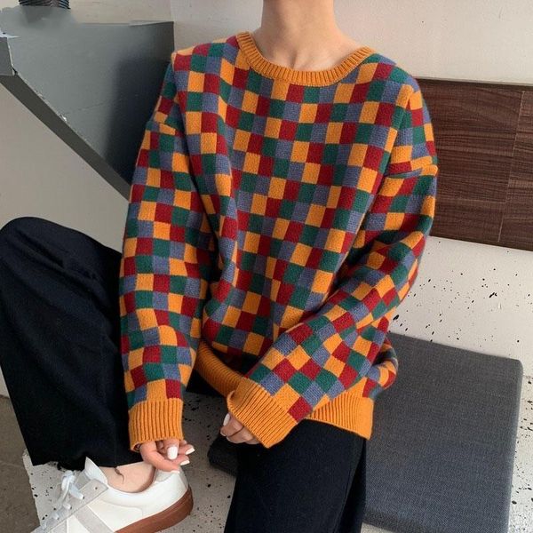 women's sweaters knitted pullovers korean o-neck women chic plaid contrast color weater oversized 2021 fashion female jumper, White;black
women's sweaters knitted pullovers korean o-neck women chic plaid contrast color weater oversized 2021 fashion female jumper, White;black