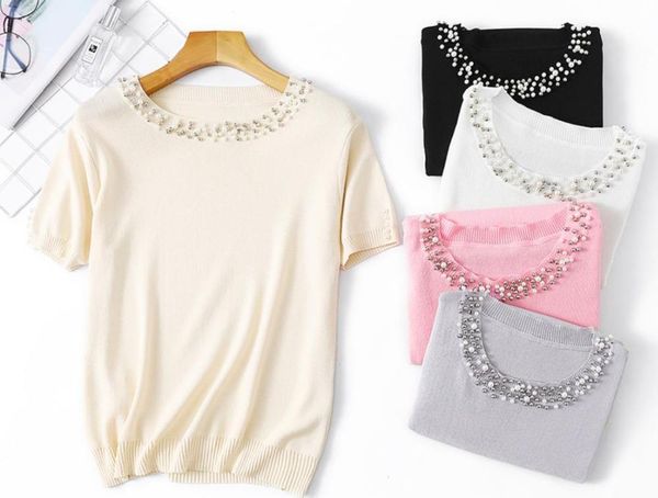 girl summer short sleeve pullover women sweater round neck knitted cute sweet beading knitwear shirt, White;black
girl summer short sleeve pullover women sweater round neck knitted cute sweet beading knitwear shirt, White;black