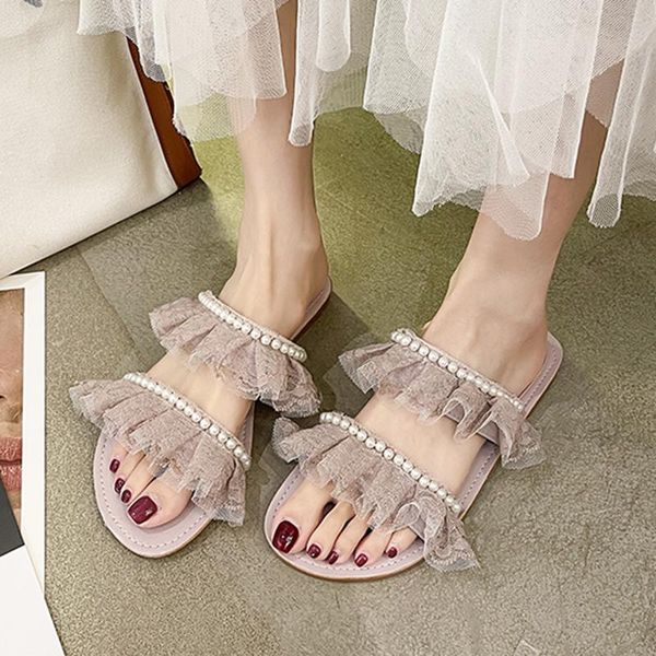 slippers rimocy fashion pleated pearl women 2021 open toe flat modern ladies ruffles mesh summer sandals woman, Black
slippers rimocy fashion pleated pearl women 2021 open toe flat modern ladies ruffles mesh summer sandals woman, Black